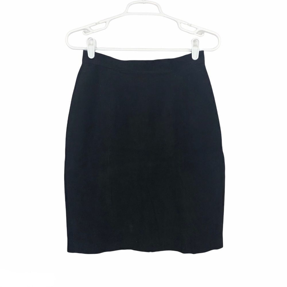 Winlit Vintage Solid Black 100% Genuine Leather Suede Pencil Skirt Size 10